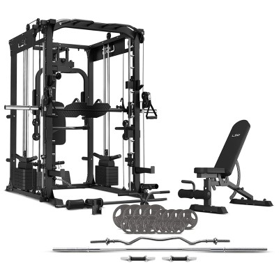 LSG GRK200 10-in-1 Home Gym Station, Power Rack, Smith Machine and Cable Crossover + 90kg Standard Weight Plate Set
