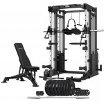 Lifespan CORTEX SM-25 6-in-1 Power Rack with Smith & Cable Machine + BN9 Bench + 130kg Olympic Bumper Weight Plate & Barbell Package