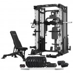 Lifespan Cortex SM-25 6-In-1 Power Rack with Smith & Cable Machine + BN-9 Bench + Ultimate Olympic Bumper Weight Plate & Barbell Package