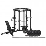 Lifespan CORTEX SM-20 6-in-1 Power Rack with Smith & Cable Machine + BN-9 Bench + 130kg Olympic Bumper Weight Plate & Barbell Package