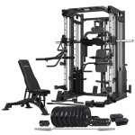 Lifespan Cortex SM-25 6-In-1 Power Rack with Smith & Cable Machine + Jammer Arms + Chest Fly Attachment + 23kg Weights Add On + BN-9 Bench + Ultimate Olympic Bumper Weight Plate & Barbell Package