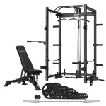 Lifespan CORTEX PR-4 Foldable Squat & Power Rack + BN-9 Bench + 100kg Olympic Tri-Grip Weight and Barbell Package