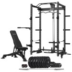 Lifespan CORTEX PR-4 Foldable Squat & Power Rack + BN-9 Bench + 130kg Olympic Bumper Weight and Barbell Package