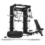 Lifespan CORTEX SM-26 6-in-1 Power Rack with Dual Stack Smith & Cable Machine + BN6 Bench + 130kg Olympic Weight Plate & Barbell Package