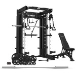 Lifespan CORTEX SM-26 6-in-1 Power Rack with Dual Stack Smith & Cable Machine + BN6-9 Bench + 100kg Olympic Tri-Grip Weight Plate & Barbell Package