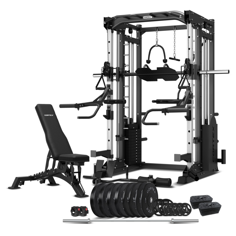 Lifespan Cortex SM-25 6-In-1 Power Rack with Smith & Cable Machine + Jammer Arms + Chest Fly Attachment + 23kg Weights Add On + BN-9 Bench + Ultimate Olympic Bumper Weight Plate & Barbell Package Lifespan Cortex SM-25 6-In-1 Power Rack with Smith & Cable Machine + Jammer Arms + Chest Fly Attachment + 23kg Weights Add On + BN-9 Bench + Ultimate Olympic Bumper Weight Plate & Barbell Package