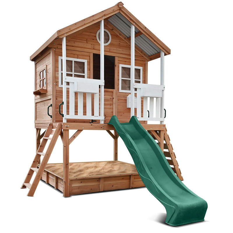 Lifespan Winchester Cubby House with 1.2m Elevation Platform and 2.2m Green Slide Lifespan Winchester Cubby House with 1.2m Elevation Platform and 2.2m Green Slide