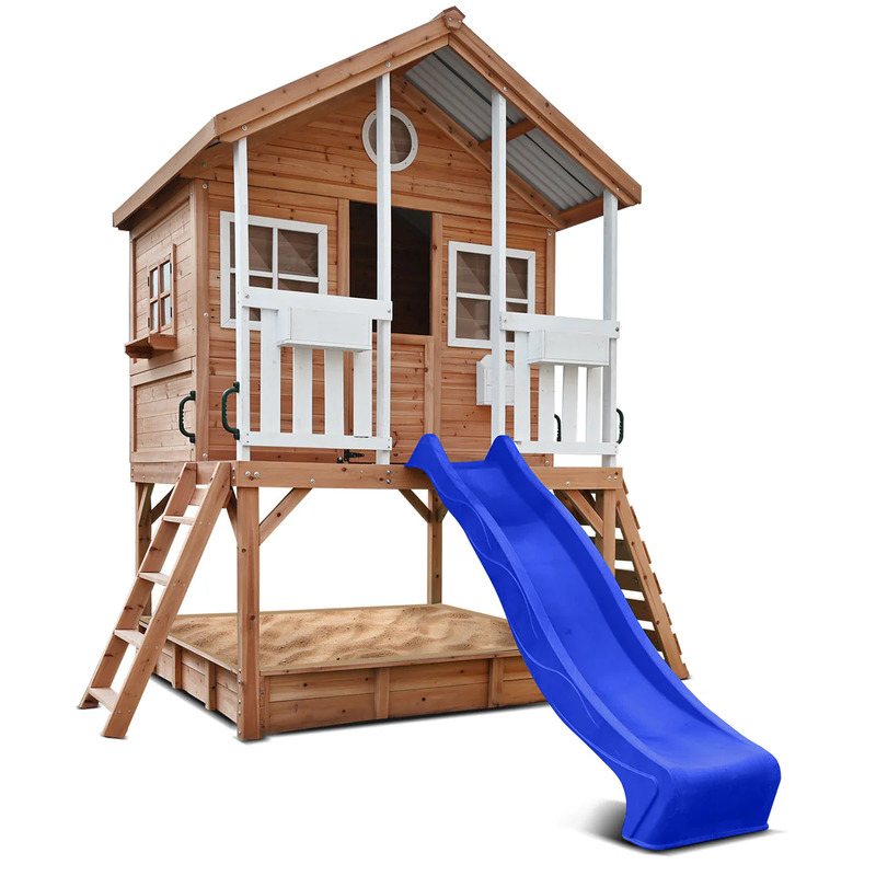 Lifespan Winchester Cubby House with 1.2m Elevation Platform and 2.2m Blue Slide Lifespan Winchester Cubby House with 1.2m Elevation Platform and 2.2m Blue Slide