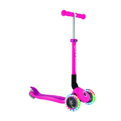 Globber Junior Foldable Lights Scooter - Fuchsia Pink