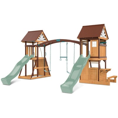 Lifespan Armadale Swing Set & Play Centre with Two 2.2m Slide - Pastel Green
