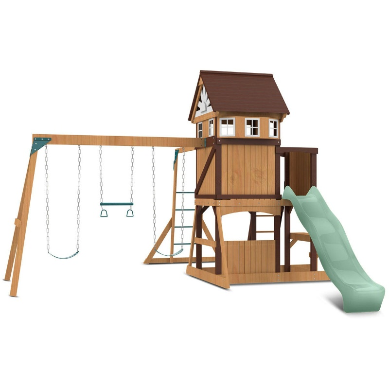 Lifespan Meer Brook Swing Set, Monkey Bars & Play Centre with 2.2m Slide - Pastel Green Lifespan Meer Brook Swing Set, Monkey Bars & Play Centre with 2.2m Slide - Pastel Green