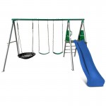 Lifespan Europa Commercial Grade Steel Swing Set with Climb & 2.2m Slide - Blue Lifespan Europa Commercial Grade Steel Swing Set with Climb & 2.2m Slide - Blue