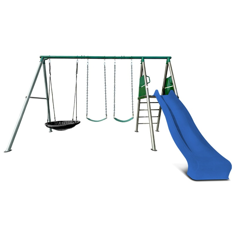 Lifespan Europa Commercial Grade Steel Swing Set with Climb & 2.2m Slide - Blue Lifespan Europa Commercial Grade Steel Swing Set with Climb & 2.2m Slide - Blue
