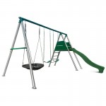 Lifespan Europa Commercial Grade Steel Swing Set with Climb & 2.2m Slide - Green