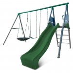 Lifespan Europa Commercial Grade Steel Swing Set with Climb & 2.2m Slide - Green