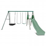 Lifespan Europa Commercial Grade Steel Swing Set with Climb & 2.2m Slide - Pastel Green Lifespan Europa Commercial Grade Steel Swing Set with Climb & 2.2m Slide - Pastel Green