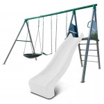 Lifespan Europa Commercial Grade Steel Swing Set with Climb & 2.2m Slide - White Lifespan Europa Commercial Grade Steel Swing Set with Climb & 2.2m Slide - White