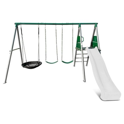 Lifespan Europa Commercial Grade Steel Swing Set with Climb & 2.2m Slide - White