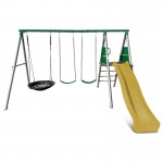 Lifespan Europa Commercial Grade Steel Swing Set with Climb & 2.2m Slide - Yellow Lifespan Europa Commercial Grade Steel Swing Set with Climb & 2.2m Slide - Yellow