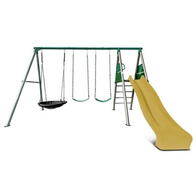 Lifespan Europa Commercial Grade Steel Swing Set with Climb & 2.2m Slide - Yellow