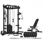 LSG GRK-110 Space Saving Multi-Function Rack with 74kg Cable Crossover + FID Bench + 90kg Olympic Bumper Weight Package