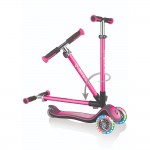 Globber Elite Deluxe with Lights Folding Scooter - Deep Pink