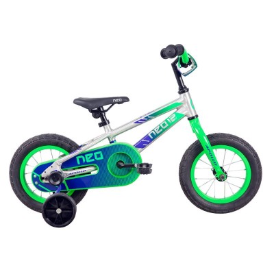 Neo+ 12 Boys 12" Bike - Brushed Alloy Neon Green/Navy Blue Fade