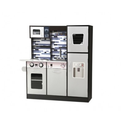 Keezi Kids Modern Kitchen Wooden Cookware Pretend Play Set - Black and White