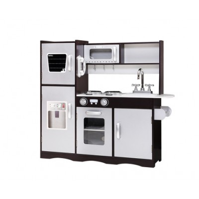 Keezi Kids Modern Wooden Kitchen Utensils Pretend Play Set - Dark Brown and Silver