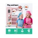 Keezi Kids Dispenser Wooden Kitchen Pretend Childrens Utensils Play Food Sets - Pink