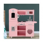Keezi Kids Dispenser Wooden Kitchen Pretend Childrens Utensils Play Food Sets - Pink