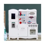Keezi Kids Dispenser Wooden Kitchen Pretend Childrens Utensils Play Food Sets - White