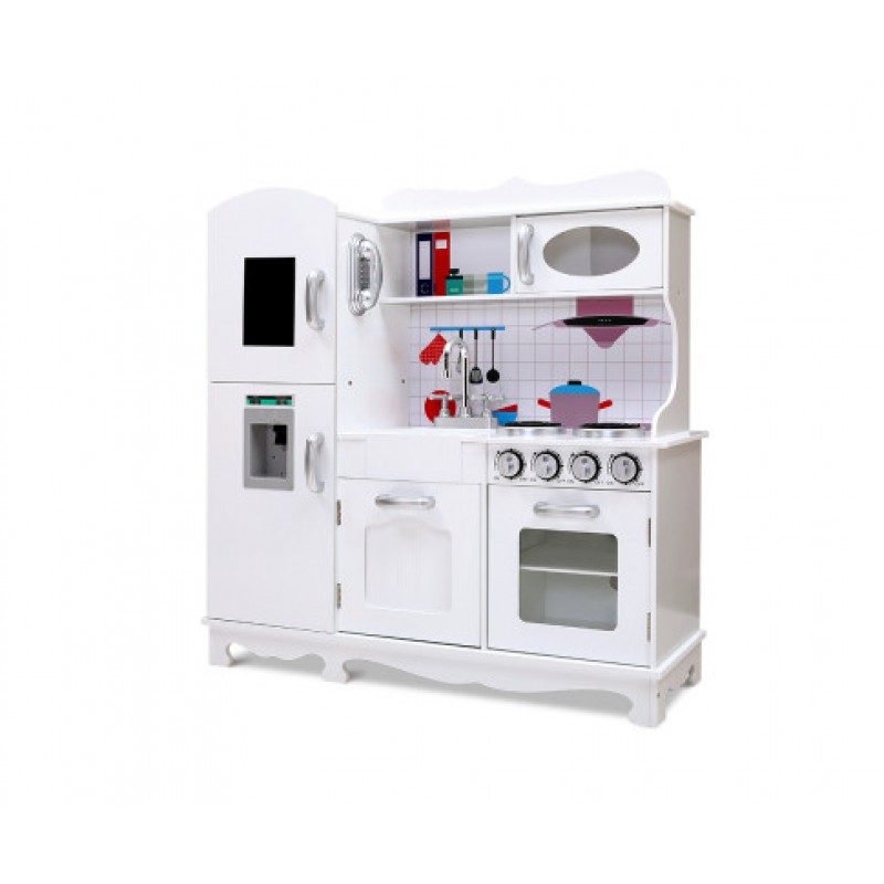 Keezi Kids Dispenser Wooden Kitchen Pretend Childrens Utensils Play Food Sets - White Keezi Kids Dispenser Wooden Kitchen Pretend Childrens Utensils Play Food Sets - White