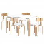 Keezi 5 Piece Set Nordic Kids Activity Study Play Modern Table and Chair Set - White/Natural