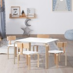 Keezi 5 Piece Set Nordic Kids Activity Study Play Modern Table and Chair Set - White/Natural Keezi 5 Piece Set Nordic Kids Activity Study Play Modern Table and Chair Set - White/Natural
