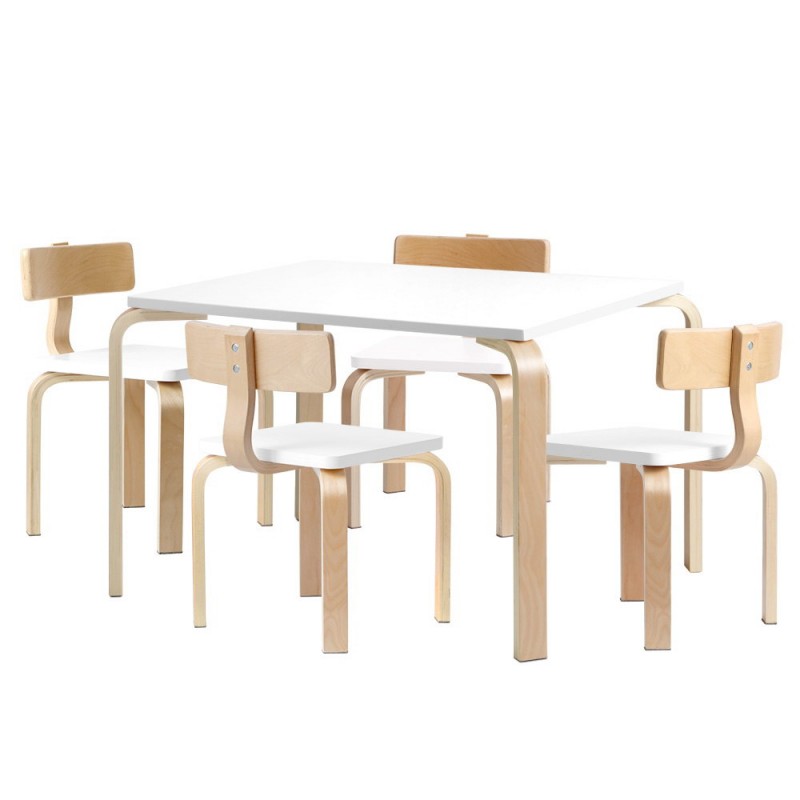 Keezi 5 Piece Set Nordic Kids Activity Study Play Modern Table and Chair Set - White/Natural Keezi 5 Piece Set Nordic Kids Activity Study Play Modern Table and Chair Set - White/Natural