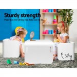 Keezi 3 Piece Nordic Kids Activity Desk Compact Table and Chair Set - White/Natural