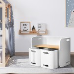 Keezi 3 Piece Nordic Kids Activity Desk Compact Table and Chair Set - White/Natural Keezi 3 Piece Nordic Kids Activity Desk Compact Table and Chair Set - White/Natural