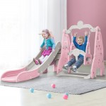 Keezi Kids Slide 170cm Extra Long Swing Basketball Hoop Toddlers Playset - Pink