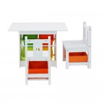 Keezi 3 pcs Kids Table and Chairs Set Furniture Play Storage Box - White