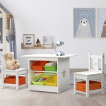Keezi 3 pcs Kids Table and Chairs Set Furniture Play Storage Box - White