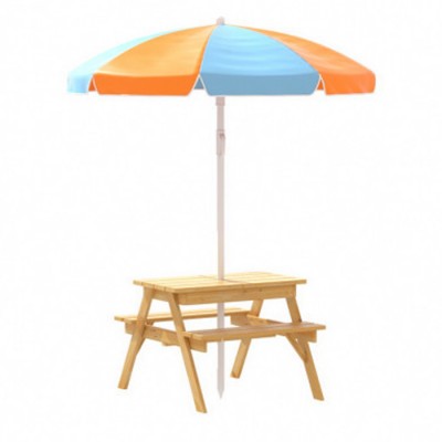 Keezi Kids Outdoor Table and Chairs Picnic Bench Set Umbrella Water Sand Pit Box