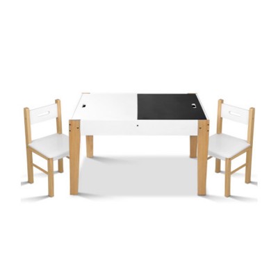 Keezi Kids Table and Chairs Set Activity Drawing Desk - White and Natural