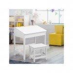 Keezi Kids Drawing Writing Desk Play Table and Chair Set- White Keezi Kids Drawing Writing Desk Play Table and Chair Set- White