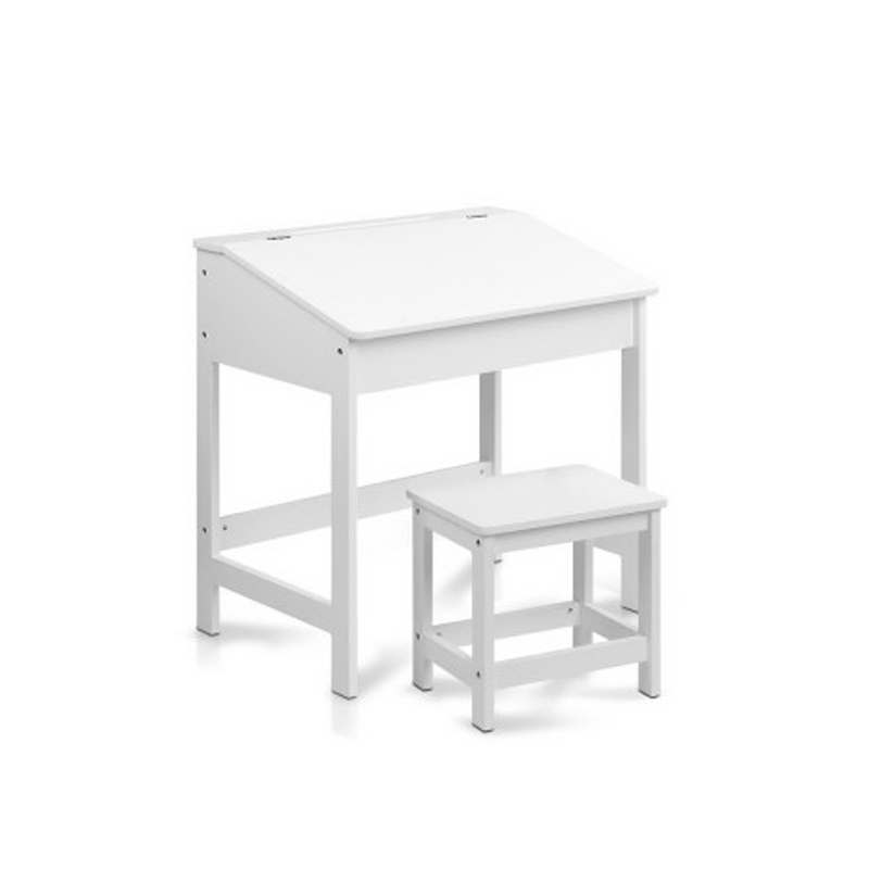 Keezi Kids Drawing Writing Desk Play Table and Chair Set- White Keezi Kids Drawing Writing Desk Play Table and Chair Set- White