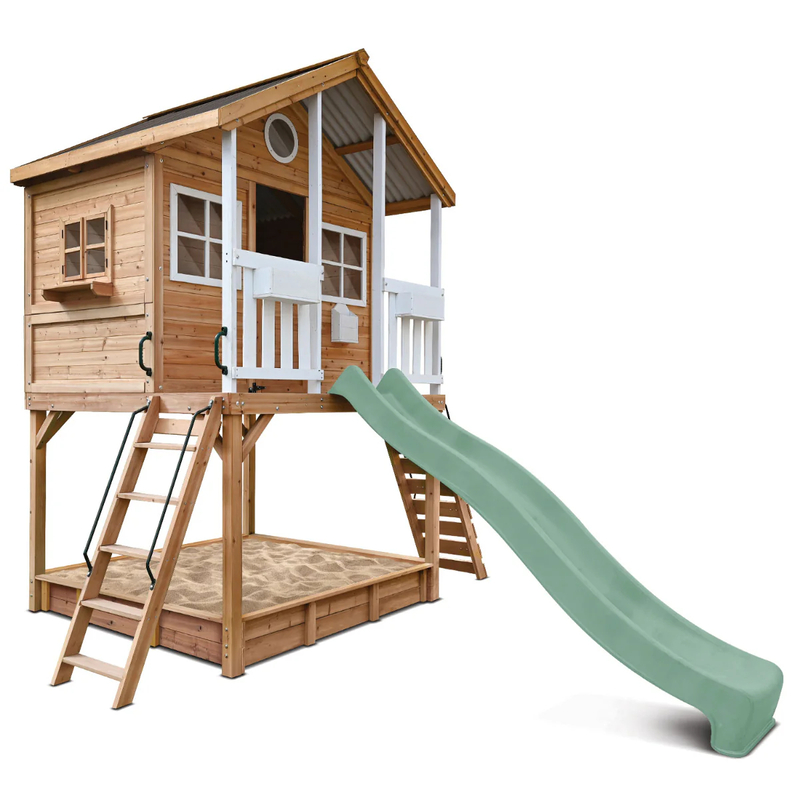 Lifespan Winchester Cubby House (Elevated 1.45m) with 3.0m Slide - Pastel Green Lifespan Winchester Cubby House (Elevated 1.45m) with 3.0m Slide - Pastel Green