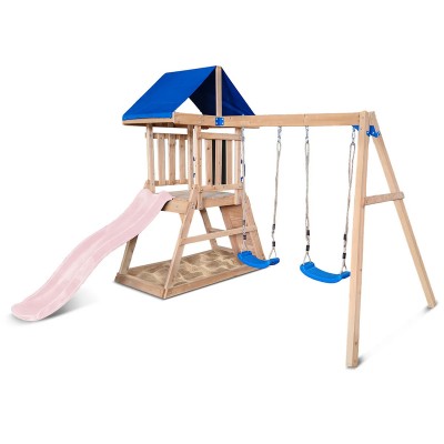 Lifespan Hazelbrook Swing Set & Playground with 1.8m Slide - Pastel Pink