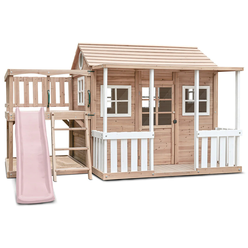 Lifespan Kids Finley Cubby House with 1.8m Pastel Pink Slide Lifespan Kids Finley Cubby House with 1.8m Pastel Pink Slide