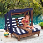 KidKraft Kids Double Chaise Lounge with Cup Holders - Espresso & Navy