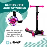 I-GLIDE 3 Wheel Kids Scooter Black/Pink with Ribbons